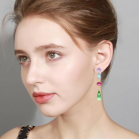 Handmade Sparkly Crystal Teardrop Dangle Drop Earrings Chic Long Square Round Oval Rhinestone Chain Stud Earrings For Women in Saudi Arabia