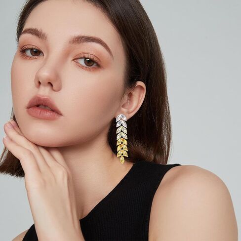 Gradient Rhinestone Tassel Wheat Stud Earrings for Woman Long Crystal Leaf Dangle Drop Statement Earrings Wedding Brides Brides Jewelry Gifts in Kuwait