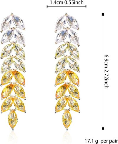 Gradient Rhinestone Tassel Wheat Stud Earrings for Woman Long Crystal Leaf Dangle Drop Statement Earrings Wedding Brides Brides Jewelry Gifts in Kuwait