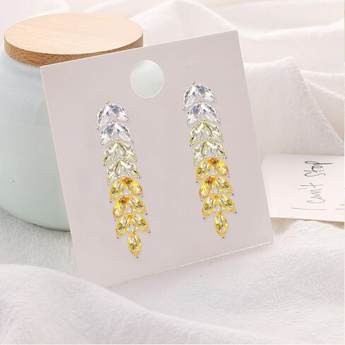 Gradient Rhinestone Tassel Wheat Stud Earrings for Woman Long Crystal Leaf Dangle Drop Statement Earrings Wedding Brides Brides Jewelry Gifts in Kuwait