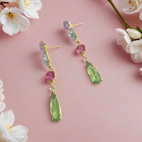 Handmade Sparkly Crystal Teardrop Dangle Drop Earrings Chic Long Square Round Oval Rhinestone Chain Stud Earrings For Women in Saudi Arabia