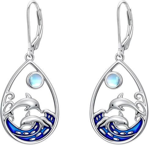 JKR Mothers Day Gifts Palm Tree/Starfish/Turtle/Dolphin/Octopus Earrings for Women S925 Sterling Silver Moonstone Ocean Wave Teardrop Earrings Blue Beach Jewelry Gifts for Mom Wife Sister in Saudi Arabia