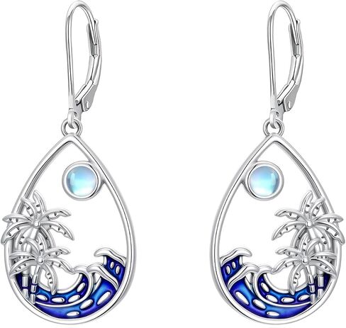JKR Mothers Day Gifts Palm Tree/Starfish/Turtle/Dolphin/Octopus Earrings for Women S925 Sterling Silver Moonstone Ocean Wave Teardrop Earrings Blue Beach Jewelry Gifts for Mom Wife Sister in Saudi Arabia