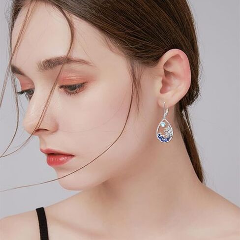 JKR Mothers Day Gifts Palm Tree/Starfish/Turtle/Dolphin/Octopus Earrings for Women S925 Sterling Silver Moonstone Ocean Wave Teardrop Earrings Blue Beach Jewelry Gifts for Mom Wife Sister in Saudi Arabia