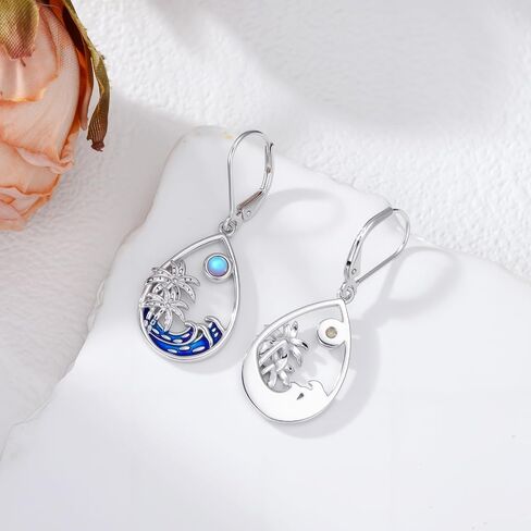 JKR Mothers Day Gifts Palm Tree/Starfish/Turtle/Dolphin/Octopus Earrings for Women S925 Sterling Silver Moonstone Ocean Wave Teardrop Earrings Blue Beach Jewelry Gifts for Mom Wife Sister in Saudi Arabia