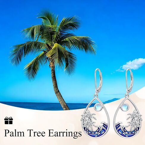 JKR Mothers Day Gifts Palm Tree/Starfish/Turtle/Dolphin/Octopus Earrings for Women S925 Sterling Silver Moonstone Ocean Wave Teardrop Earrings Blue Beach Jewelry Gifts for Mom Wife Sister in Saudi Arabia