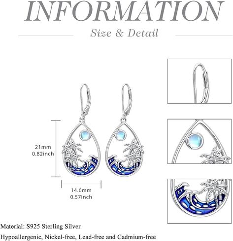 JKR Mothers Day Gifts Palm Tree/Starfish/Turtle/Dolphin/Octopus Earrings for Women S925 Sterling Silver Moonstone Ocean Wave Teardrop Earrings Blue Beach Jewelry Gifts for Mom Wife Sister in Saudi Arabia