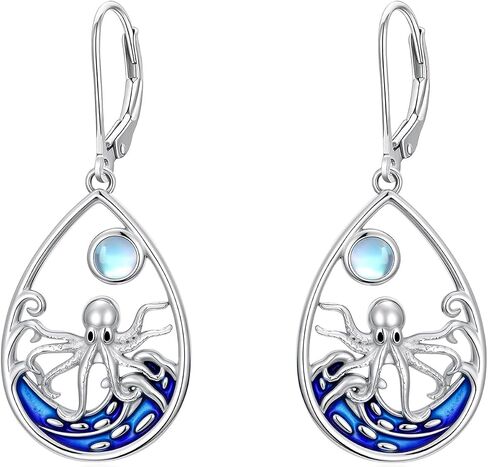 JKR Mothers Day Gifts Palm Tree/Starfish/Turtle/Dolphin/Octopus Earrings for Women S925 Sterling Silver Moonstone Ocean Wave Teardrop Earrings Blue Beach Jewelry Gifts for Mom Wife Sister in Saudi Arabia