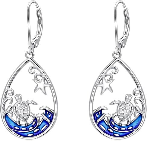 JKR Mothers Day Gifts Palm Tree/Starfish/Turtle/Dolphin/Octopus Earrings for Women S925 Sterling Silver Moonstone Ocean Wave Teardrop Earrings Blue Beach Jewelry Gifts for Mom Wife Sister in Saudi Arabia