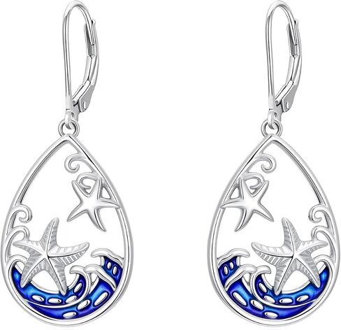JKR Mothers Day Gifts Palm Tree/Starfish/Turtle/Dolphin/Octopus Earrings for Women S925 Sterling Silver Moonstone Ocean Wave Teardrop Earrings Blue Beach Jewelry Gifts for Mom Wife Sister in Saudi Arabia