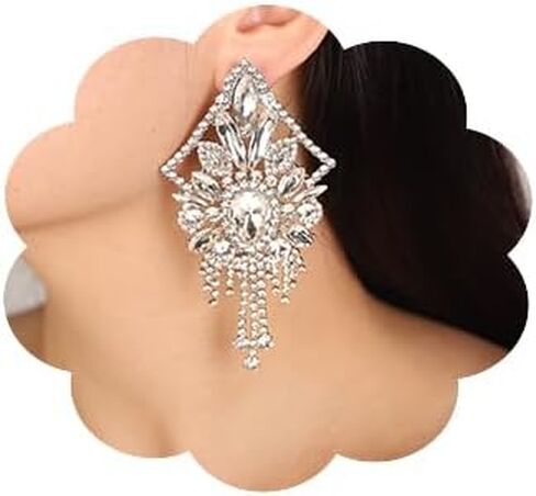 أقراط طويلة من JWICOS Boho أقراط طويلة من حجر الراين الأسود أقراط متدلية على شكل ثريا للنساء لحفلات التخرج وحفلات الهالوين in Kuwait