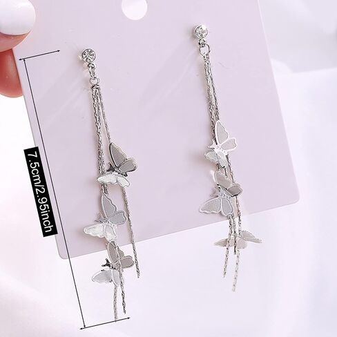 Dainty Vivid Lightweight 14K Gold Plated Butterfly Tassel Earrings Silver Post CZ 3D butterfly Dangle Drop Earrings Fairy Earrings for Women Statement Jewelry Gifts in Kuwait