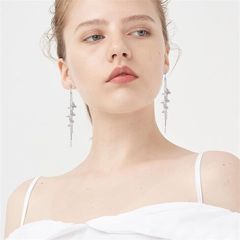 Dainty Vivid Lightweight 14K Gold Plated Butterfly Tassel Earrings Silver Post CZ 3D butterfly Dangle Drop Earrings Fairy Earrings for Women Statement Jewelry Gifts in Kuwait