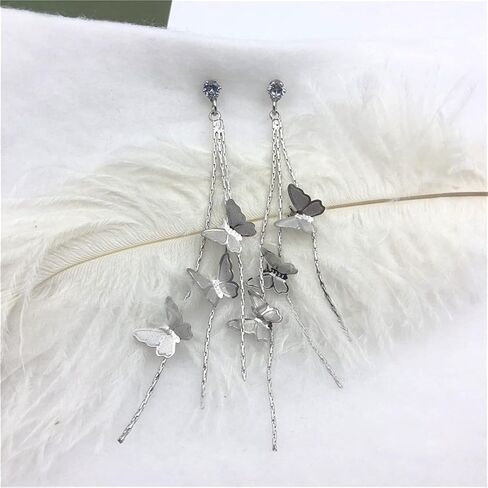 Dainty Vivid Lightweight 14K Gold Plated Butterfly Tassel Earrings Silver Post CZ 3D butterfly Dangle Drop Earrings Fairy Earrings for Women Statement Jewelry Gifts in Kuwait