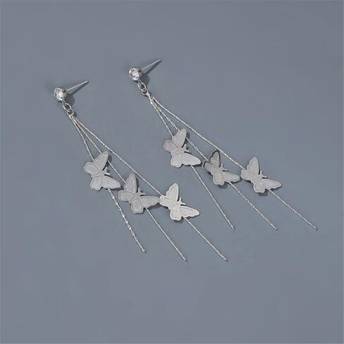 Dainty Vivid Lightweight 14K Gold Plated Butterfly Tassel Earrings Silver Post CZ 3D butterfly Dangle Drop Earrings Fairy Earrings for Women Statement Jewelry Gifts in Kuwait