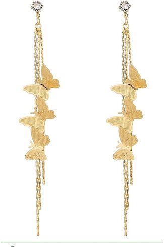 Dainty Vivid Lightweight 14K Gold Plated Butterfly Tassel Earrings Silver Post CZ 3D butterfly Dangle Drop Earrings Fairy Earrings for Women Statement Jewelry Gifts in Kuwait