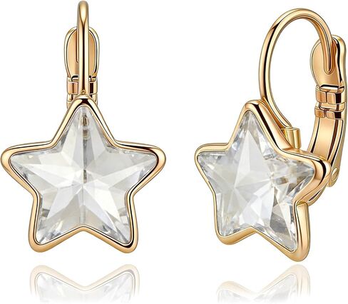 EVEVIC Austrian Crystals Star Leverback Earrings for Women 14K Gold Plated Dangle Drop Earring Hypoallergenic Jewelry Gift in Kuwait