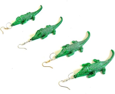 12 Pcs Mardi Gras Green Crocodile Earring Pendant Decoration Mini Beach Alligator Pendant Earrings Gift in Kuwait