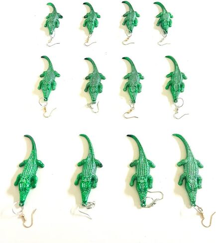 12 Pcs Mardi Gras Green Crocodile Earring Pendant Decoration Mini Beach Alligator Pendant Earrings Gift in Kuwait