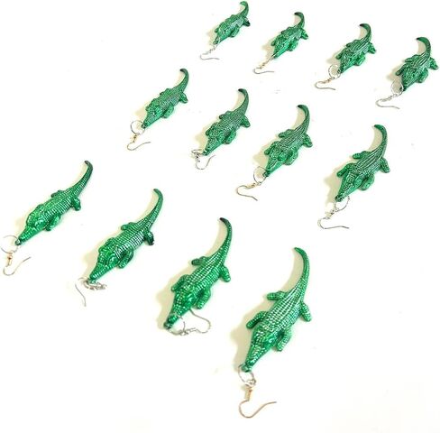 12 Pcs Mardi Gras Green Crocodile Earring Pendant Decoration Mini Beach Alligator Pendant Earrings Gift in Kuwait