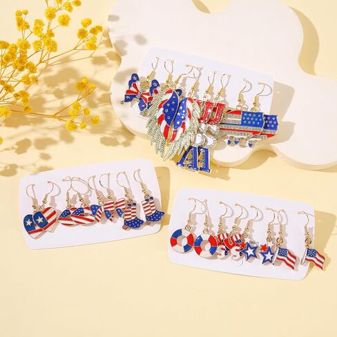 Independence Day Earrings 4th of July Earrings 12 Pairs American Flag Earring USA Flag Dangle Drop Earring for Independence Day Holiday Jewelry Gift in Saudi Arabia