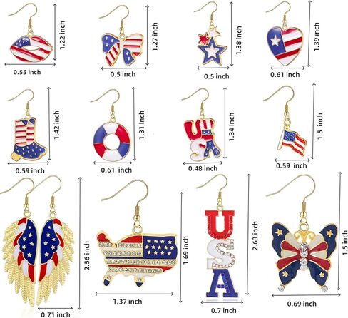 Independence Day Earrings 4th of July Earrings 12 Pairs American Flag Earring USA Flag Dangle Drop Earring for Independence Day Holiday Jewelry Gift in Saudi Arabia