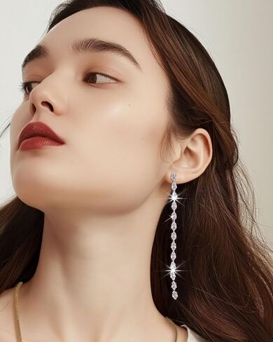 Long Silver Rhinestone Earrings for Women Sparkly Rhinestone Dangle Earrings Shining Silver Bridal Earring Prom Party Wedding Jewelry Accessories for Bride Bridesmaid in Saudi Arabia