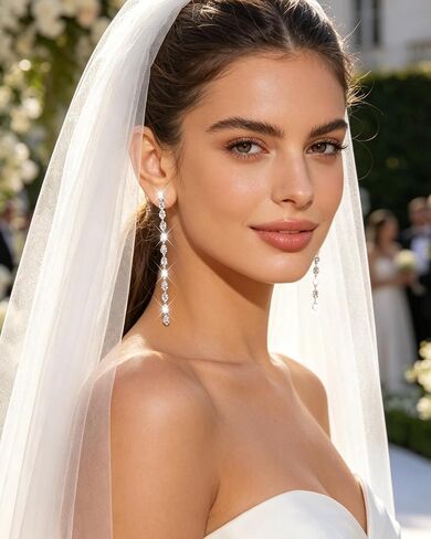 Long Silver Rhinestone Earrings for Women Sparkly Rhinestone Dangle Earrings Shining Silver Bridal Earring Prom Party Wedding Jewelry Accessories for Bride Bridesmaid in Saudi Arabia