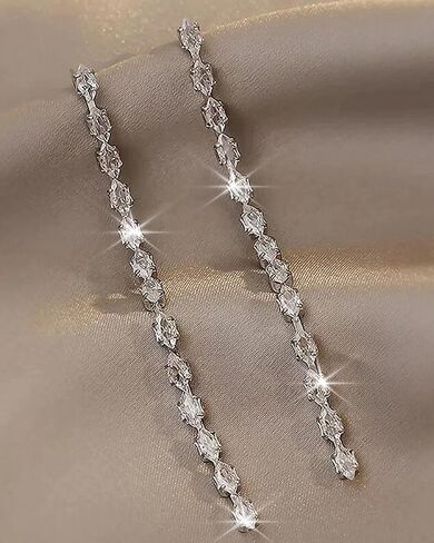 Long Silver Rhinestone Earrings for Women Sparkly Rhinestone Dangle Earrings Shining Silver Bridal Earring Prom Party Wedding Jewelry Accessories for Bride Bridesmaid in Saudi Arabia