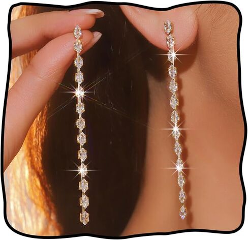 Long Silver Rhinestone Earrings for Women Sparkly Rhinestone Dangle Earrings Shining Silver Bridal Earring Prom Party Wedding Jewelry Accessories for Bride Bridesmaid in Saudi Arabia