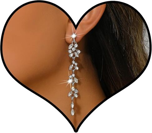 Long Silver Rhinestone Earrings for Women Sparkly Rhinestone Dangle Earrings Shining Silver Bridal Earring Prom Party Wedding Jewelry Accessories for Bride Bridesmaid in Saudi Arabia