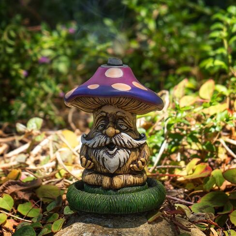 Pacific Giftware Mushroom Gnome Backflow Incense Burner – Relaxing Mushroom Gnome Handcrafted Decorative Piece for Home and Garden - Relaxation and Meditation in Kuwait