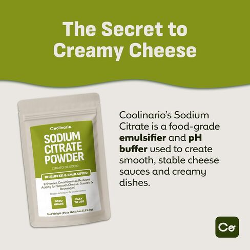 Coolinario Sodium Citrate Powder (1 LB) pH Buffer & Emulsifier | Food Grade, Enhances Creaminess & Reduces Acidity, Ideal for Smooth Cheese, Sauces, Beverages & Molecular Gastronomy in Saudi Arabia
