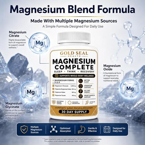 Gold Seal Magnesium Complete Supplement, Multi-Source Magnesium Complex with Vitamin B6, Magnesium Glycinate & Magnesium Malate, Vegan, 120 Capsules in Kuwait