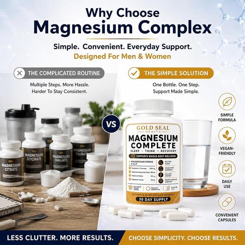 Gold Seal Magnesium Complete Supplement, Multi-Source Magnesium Complex with Vitamin B6, Magnesium Glycinate & Magnesium Malate, Vegan, 120 Capsules in Kuwait