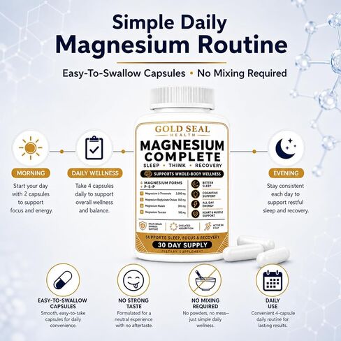 Gold Seal Magnesium Complete Supplement, Multi-Source Magnesium Complex with Vitamin B6, Magnesium Glycinate & Magnesium Malate, Vegan, 120 Capsules in Kuwait