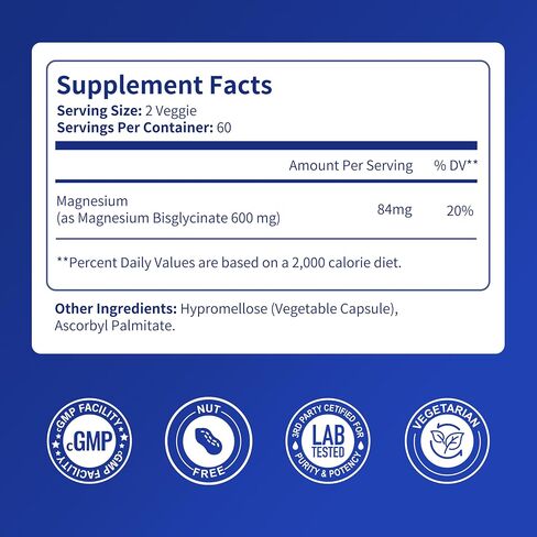 Pure Magnesium Glycinate 600mg - Magnesium Bisglycinate Supplement, High Absorption Magnesium Supplement for Sleep Support & Muscle Function, Non GMO, 120 Count in Saudi Arabia