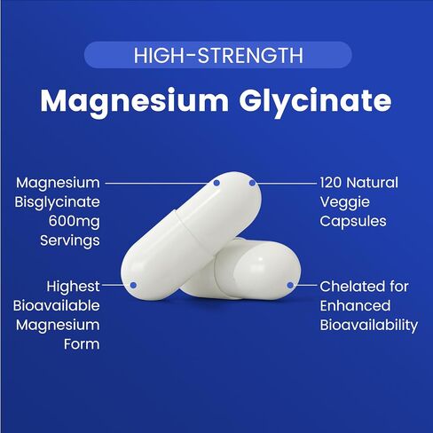 Pure Magnesium Glycinate 600mg - Magnesium Bisglycinate Supplement, High Absorption Magnesium Supplement for Sleep Support & Muscle Function, Non GMO, 120 Count in Saudi Arabia