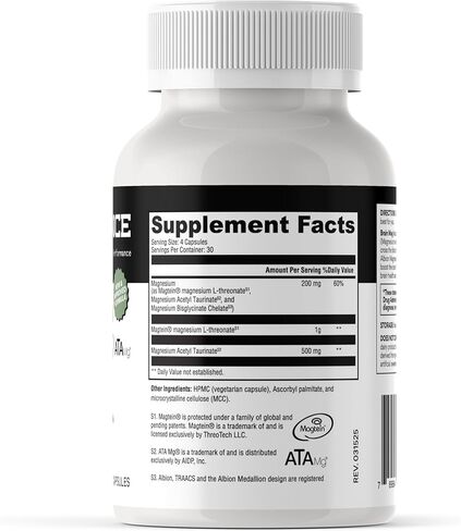Magnesium L-Threonate + Mag Acetyl-Taurate (ATA Mag) + Mag Glycinate | Promotes Cognitive Well-Being, Enhanced Memory, Mental Clarity and Overall Brain Function | 120 Capsules in Saudi Arabia