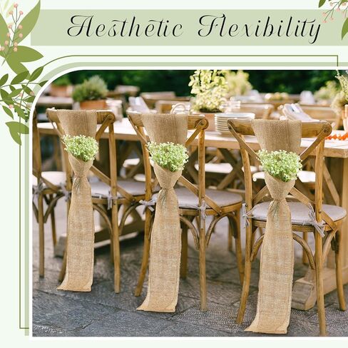 Jecery 24 Sets Burlap Chair Sashes Wedding Natural Chair Bows Ribbons 108 x 6 Inch Rustic Jute Bow Ties with Artificial Babys Breath for Home Anniversary Banquet Wedding DIY in Kuwait