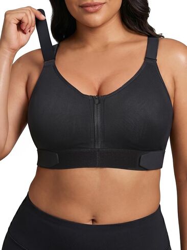 YIANNA High Impact Sports Bra for Women, Front Zip Workout Bra with Adjustable Velcro Straps and Sewn-in Pads in Saudi Arabia