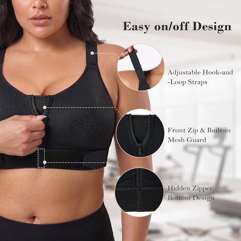 YIANNA High Impact Sports Bra for Women, Front Zip Workout Bra with Adjustable Velcro Straps and Sewn-in Pads in Saudi Arabia