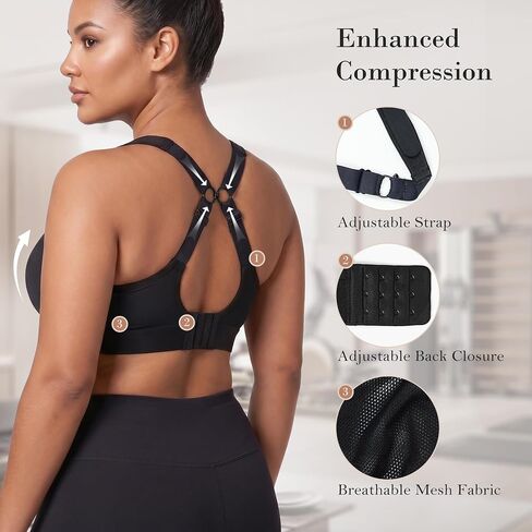 YIANNA High Impact Sports Bra for Women, Front Zip Workout Bra with Adjustable Velcro Straps and Sewn-in Pads in Saudi Arabia