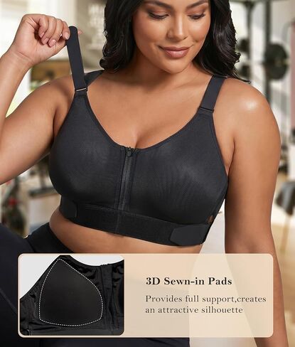 YIANNA High Impact Sports Bra for Women, Front Zip Workout Bra with Adjustable Velcro Straps and Sewn-in Pads in Saudi Arabia