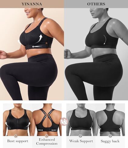 YIANNA High Impact Sports Bra for Women, Front Zip Workout Bra with Adjustable Velcro Straps and Sewn-in Pads in Saudi Arabia