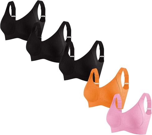 5 Piece Pull On Full Coverage Bra for Women Wireless Push Up Comforatble Adjustable Straps Daily Ladies Underwear in Saudi Arabia