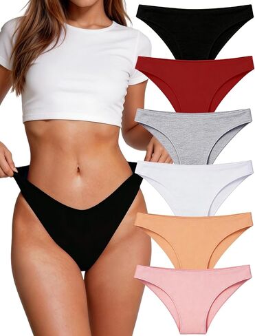 Cotton Underwear for Women 6 Pack No Show Sexy Bikini Panties High Cut Breathable Cheeky Low Rise Soft Hipster in Saudi Arabia