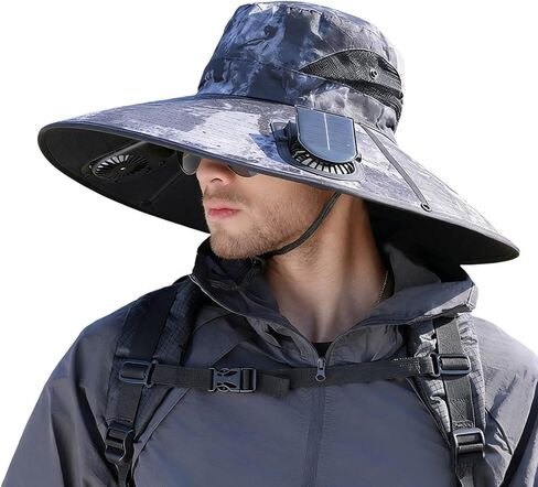Solar Fan Hat, Outdoor Wide Brim Sun Hat with 2 Solar Fan Sun Bucket Hat for Men Women Fishing Beach Hat in Kuwait