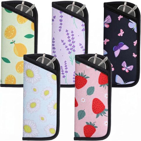 5 Pack Soft Eyeglasses Case Slim Sunglasses Pouch for Women Portable Cloth Eyewear Case Spectacle Sleeve for Girl(Fruit Floral) in Saudi Arabia