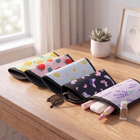 5 Pack Soft Eyeglasses Case Slim Sunglasses Pouch for Women Portable Cloth Eyewear Case Spectacle Sleeve for Girl(Fruit Floral) in Saudi Arabia
